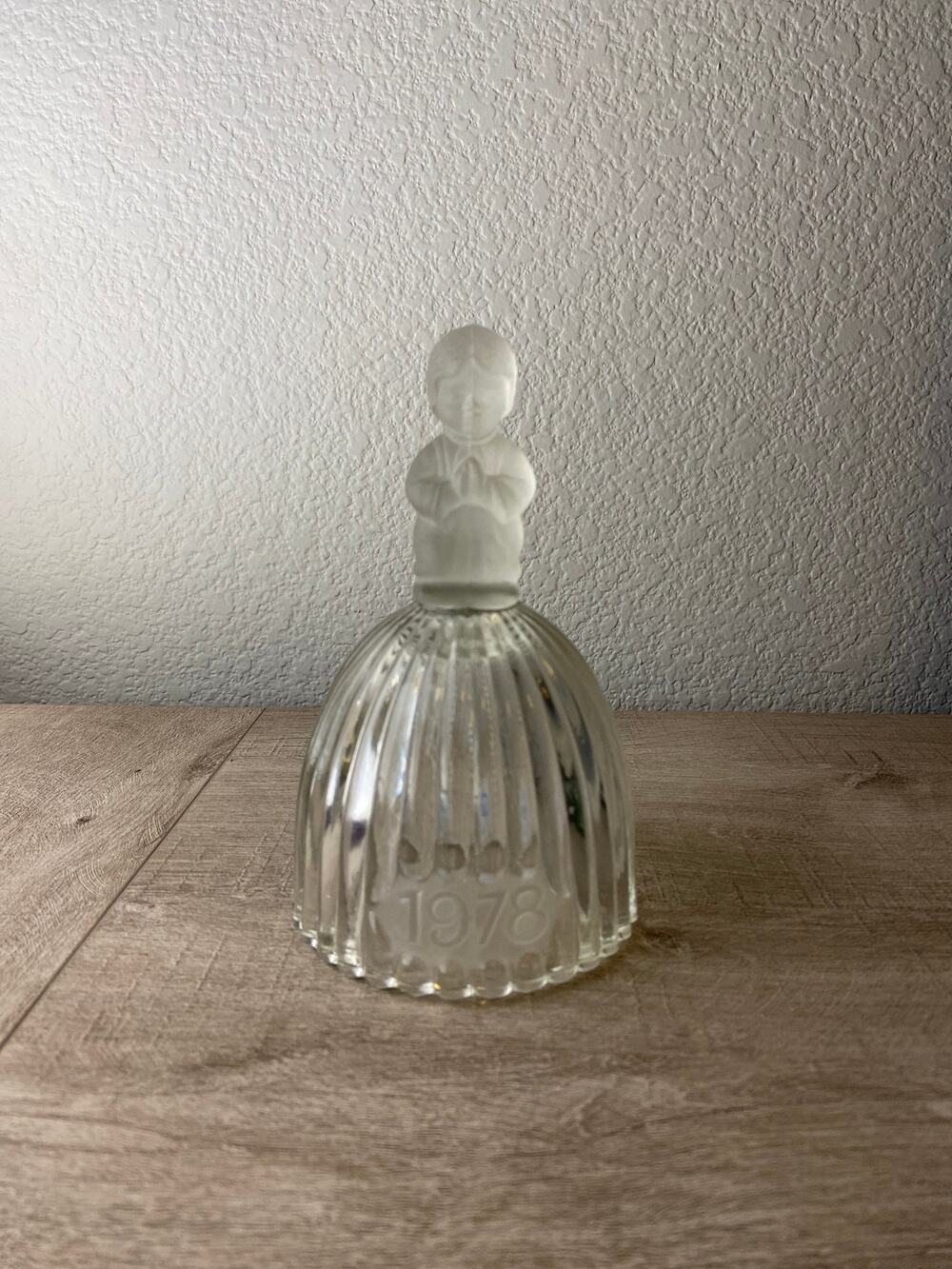 Vintage Goebel Clear Glass Domed Bell Frosted Glass Girl Praying W Germany